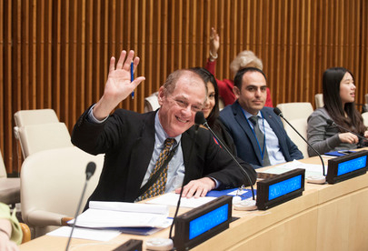 Tom Hedberg representing the International Medical Crisis Response Alliance at the United Nations