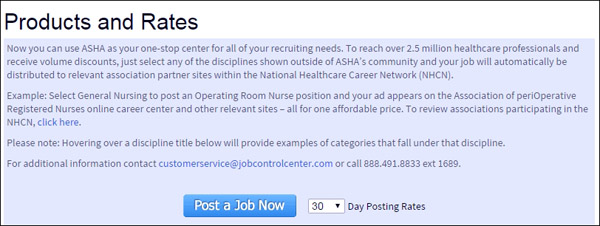 The American Speech-Language-Hearing Association outlines the value of paying to post a job on their career center at the start of the job posting process on their website.