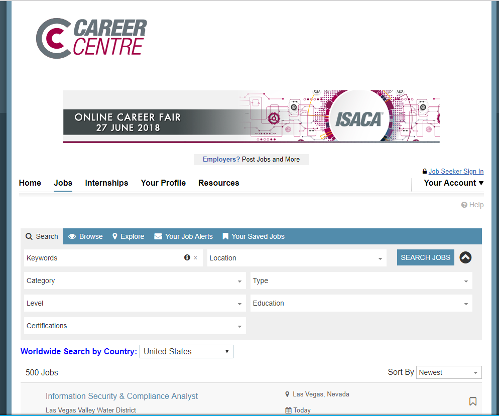 ISACA's online career center allows tech job seekers around the world to search for jobs in any region or country.