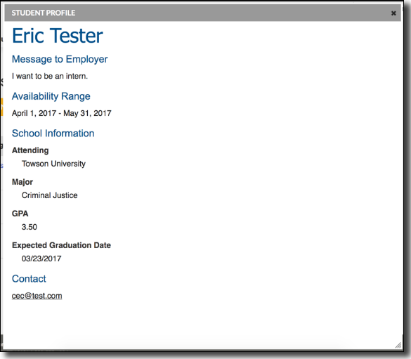 Allowing career center users the ability to create one profile they can use across internship applications increases the user-friendliness of your career center. 