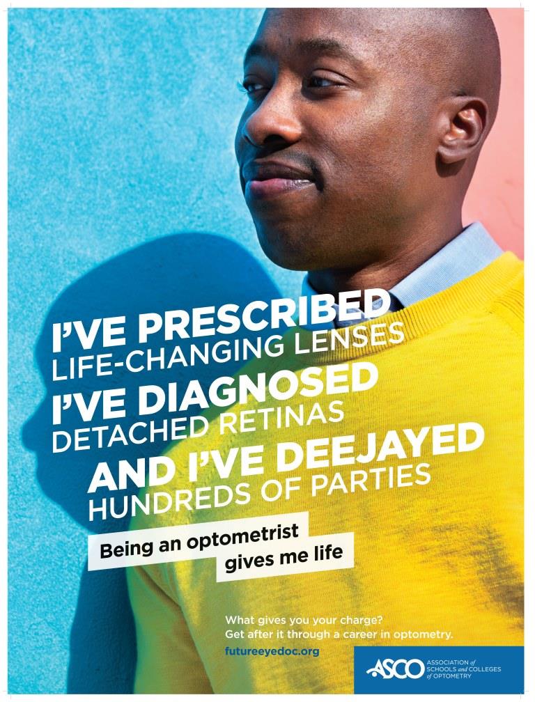 Optometrist in a yellow sweater who has prescribed life-changing lenses, diagnosed detached retinas ,and deejayed hundreds of parties.