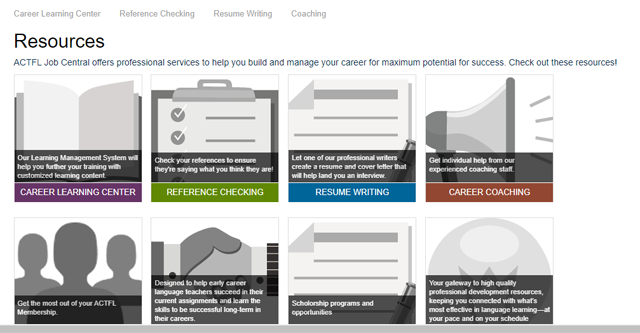 Screen grab of a resource section of an online career center